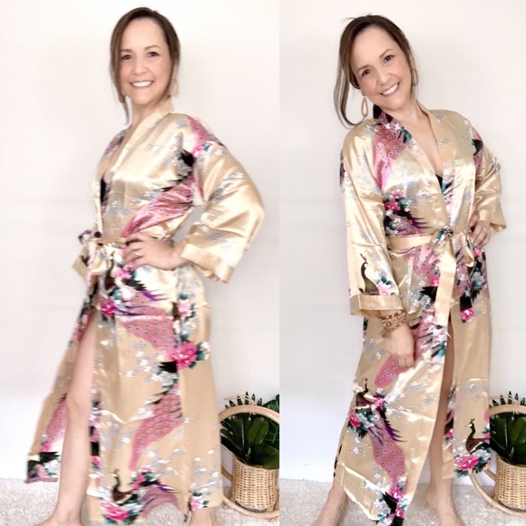 Floral Long Kimono Robes Satin - Picture 4 of 7